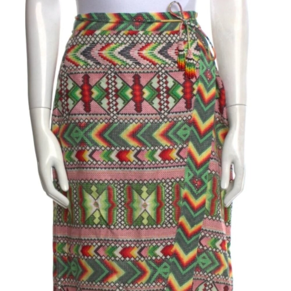 Farm Rio Yawanawa Amulet Multicolor Beaded Tassels Wrap Midi Skirt S (Orig.$210) - Picture 2 of 8